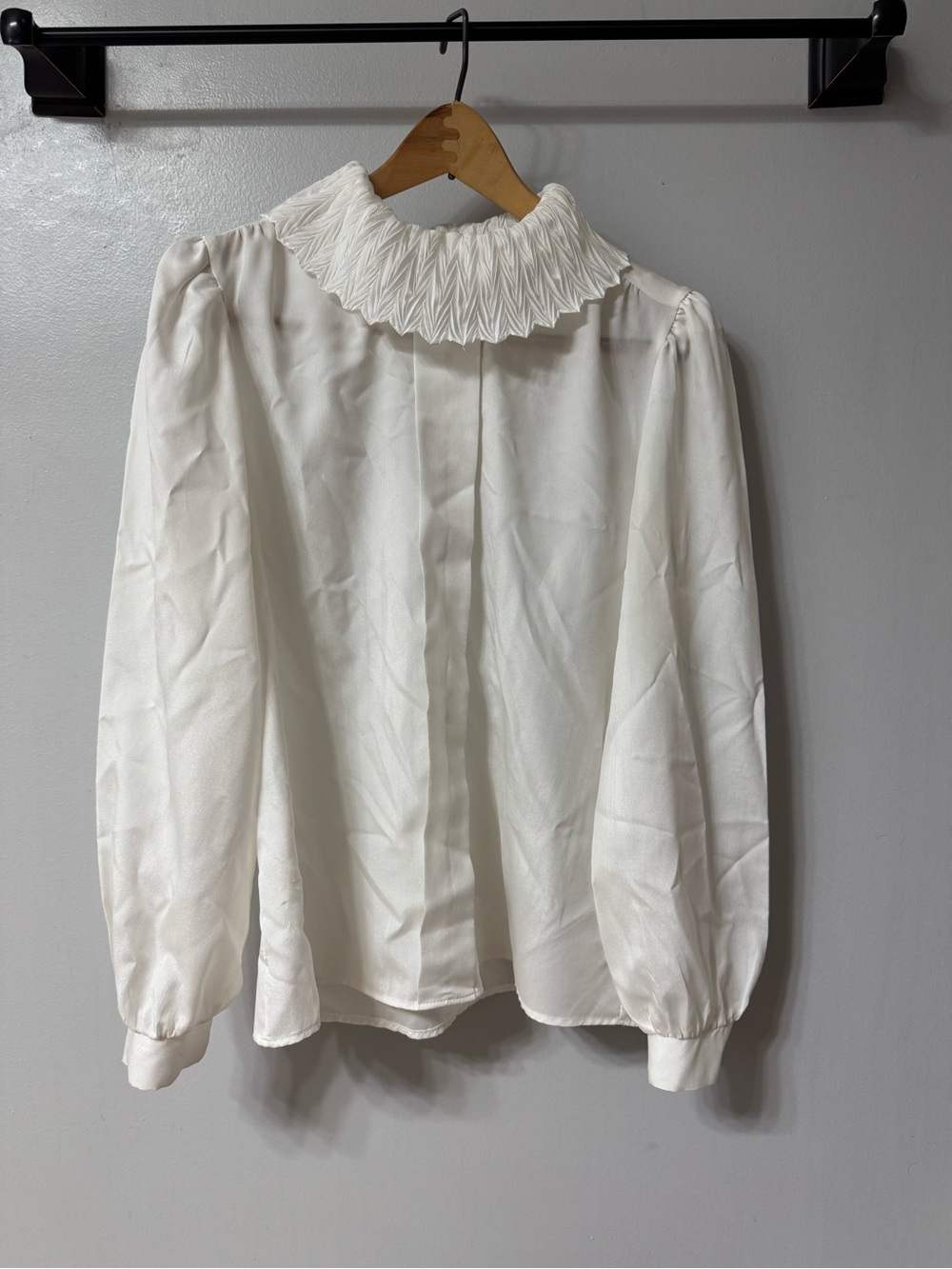 Women's Cream Pleated Mock Neck Blouse